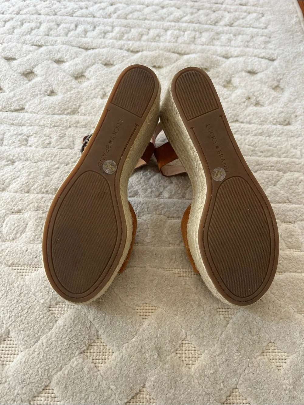 Lucky Brand Tan Suede Espadrille Wedge Sandals